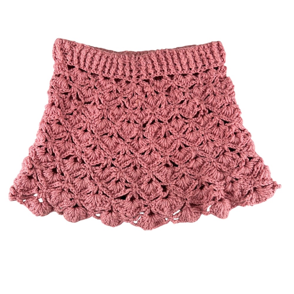 Crocheted‎ Pink Sparkle Mini Skirt Boho Festival Beach Cover Up Size 27x14L